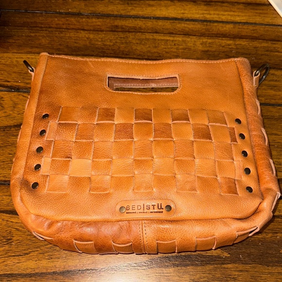 BED|STU Woven Leather Crossbody Bag in Tan - Picture 1 of 10